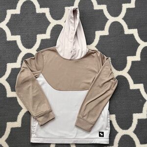 ABECROMBIE AND FITCH youth 13-14 hooded sweatshirt with pocket - tan and cream